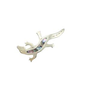 Vintage Alpaca Silver Mexico Lizard Gecko Pin Brooch with Abalone Shell Inlay